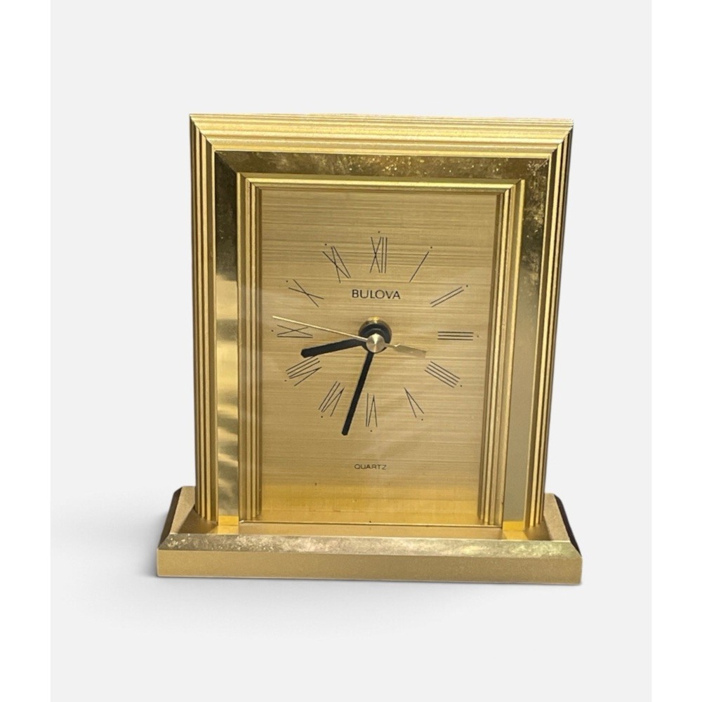 Vintage Bulova Desktop Mantle Clock Brass Analog Quartz Japan B7121